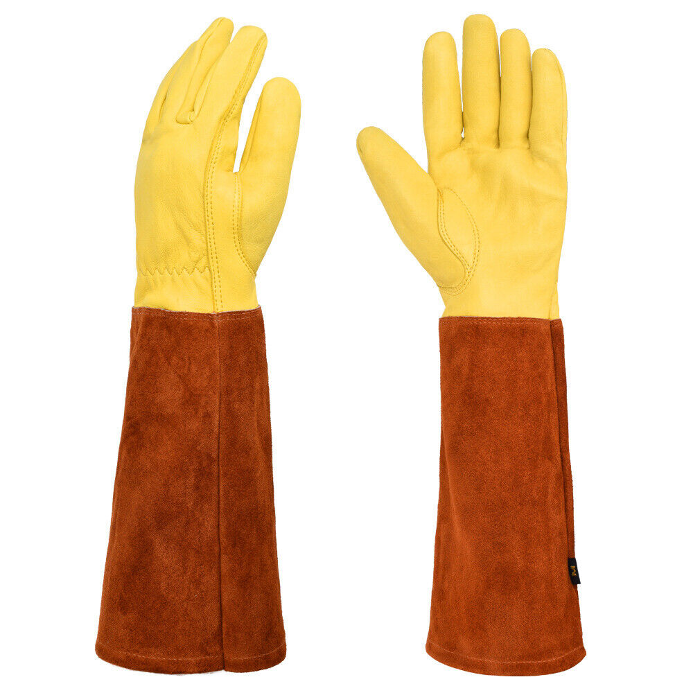 New Long Tube Gardening Gloves Leather Breathable Gauntlet Pruning Garden Gloves