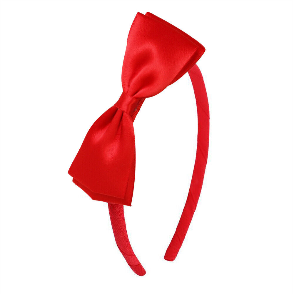 Women Lady Girls Bright Red Bow Ribbon Princess Headband Hairband Hair Head Band