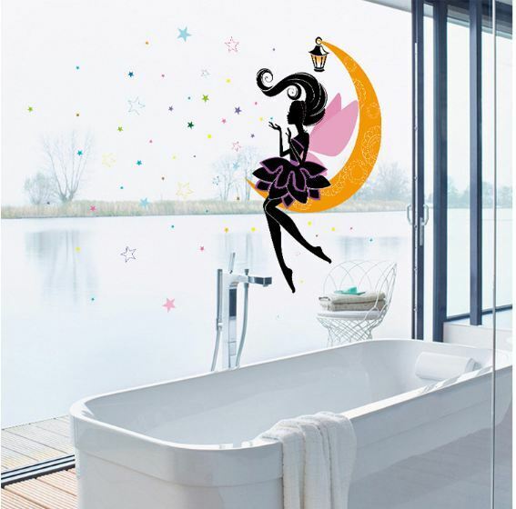 Wall Stickers Removable Moon Girl Fairy Butterfly Kids Mural Room Decal Romantic