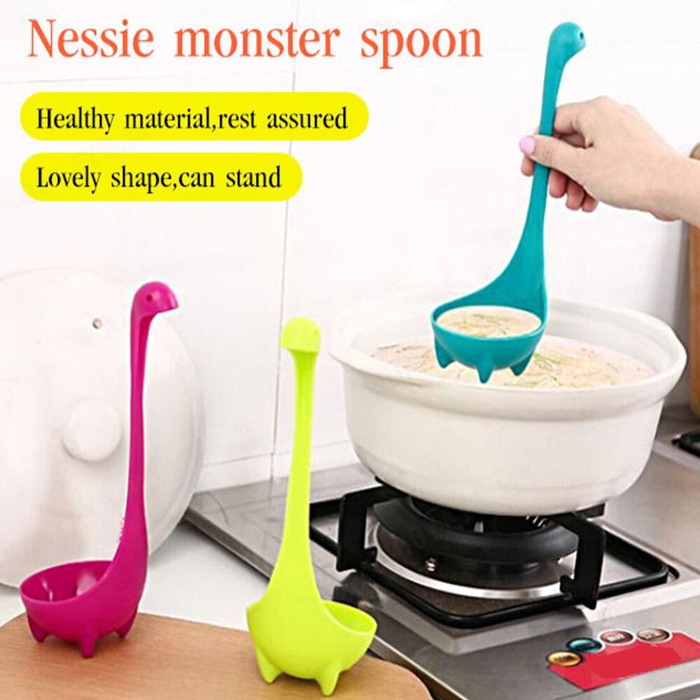 2x Nessie Soup Ladle Long Handle Loch Ness Monster Dinosaur Kitchen Food Spoon