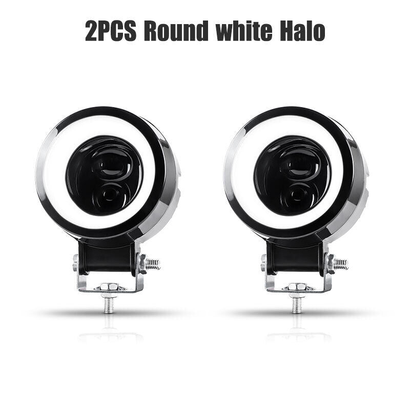 2x Motorcycle LED Spot Lights White HALO Headlight Driving Fog Lamp Offroad ATV