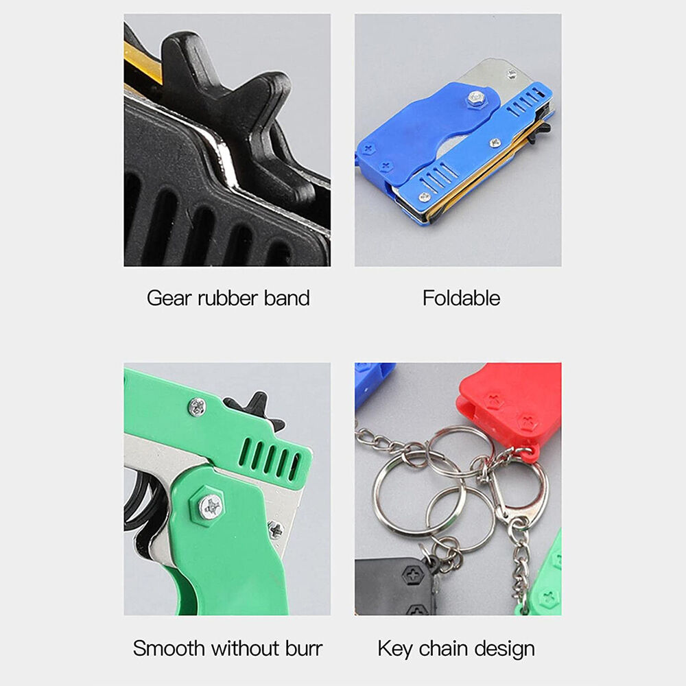 Mini Rubber Band Gun Foldable with Key Chain Elastic Safe for Kid Outdoor Party