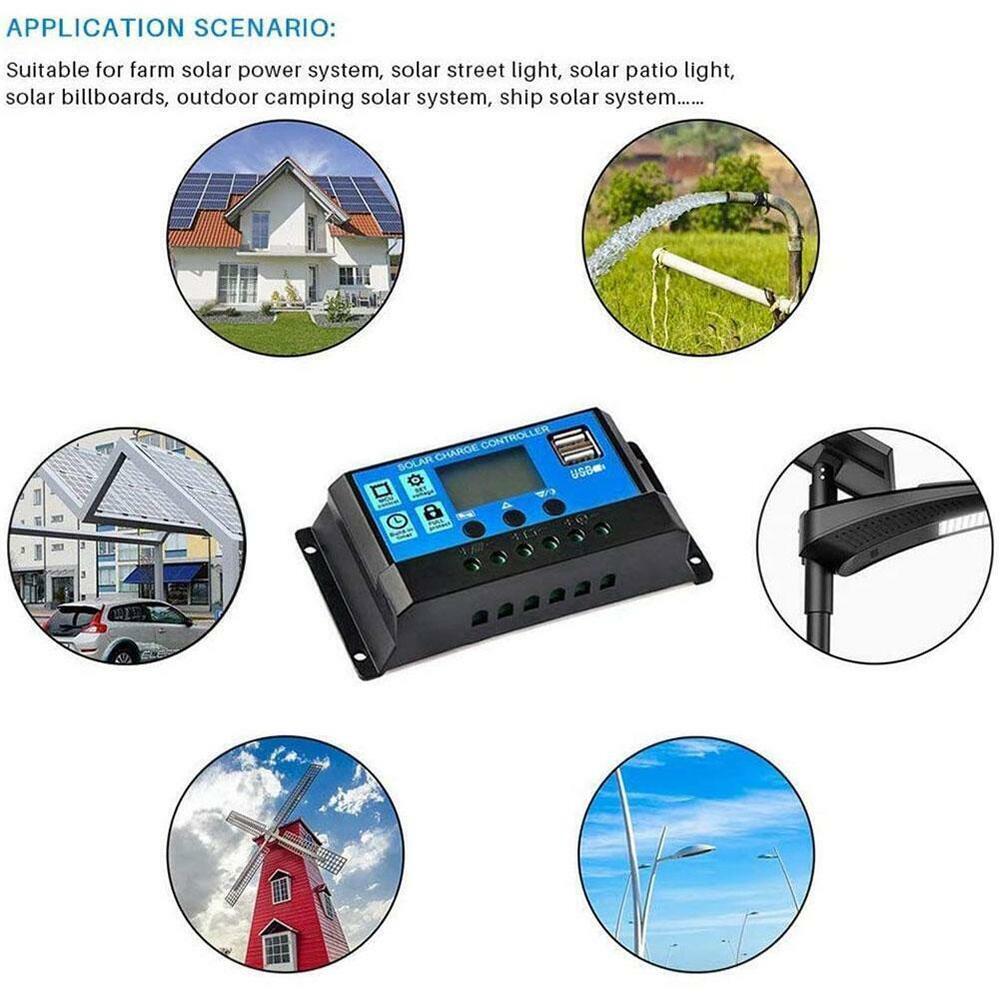 Solar Panel 10A 20A 30A Battery Charge Controller LCD Regulator USB 12V/24V J9D6