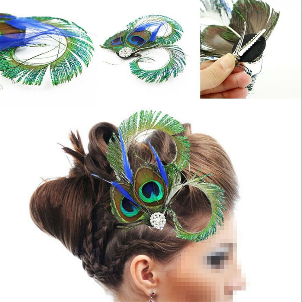 Vintage Peacock Feather Fascinator Hair Clip Hairpin Wedding Party Headpiece