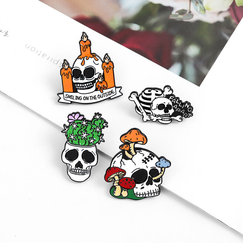 4PCS Funny Lapel Brooch Pins Punk Skeleton Skull Enamel Backpack Badge Gifts #A