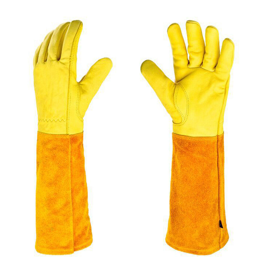 New Long Tube Gardening Gloves Leather Breathable Gauntlet Pruning Garden Gloves