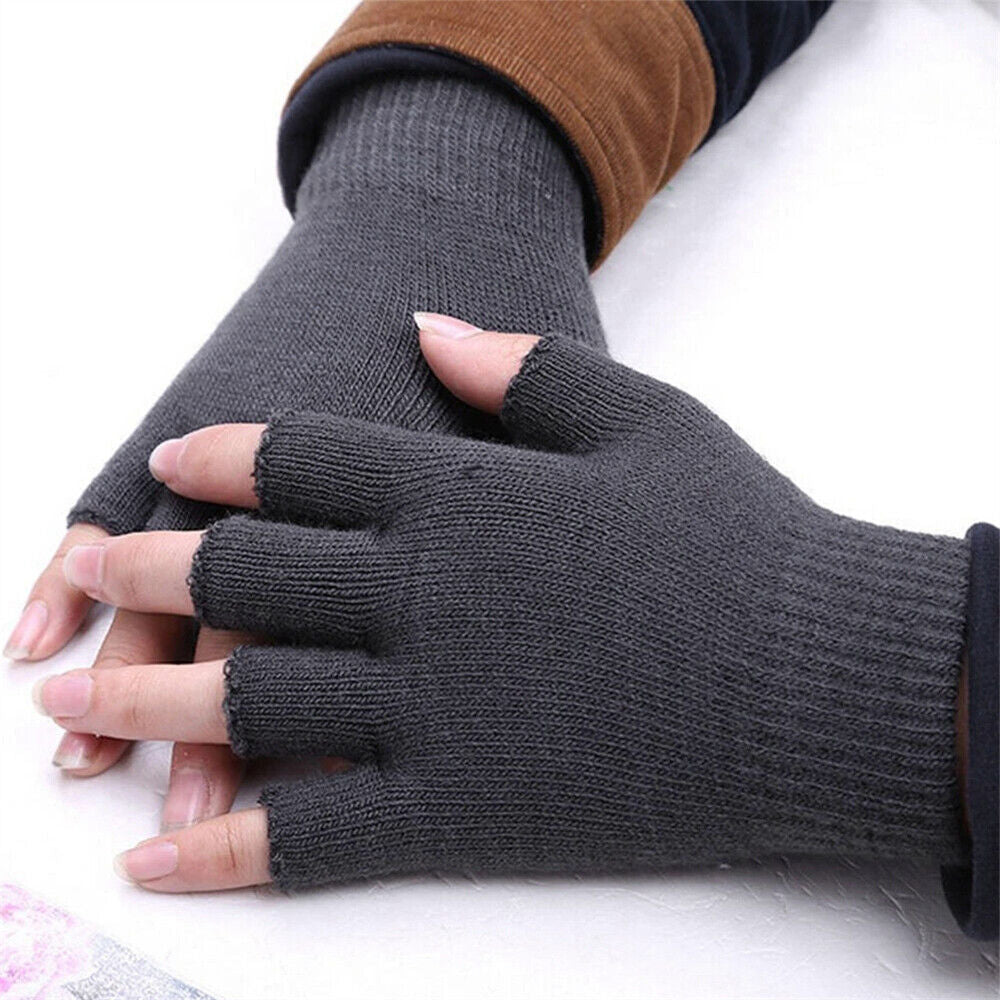 Winter Fingerless Gloves Open Finger Black Soft Warm Knitted Glove Unisex Mitten