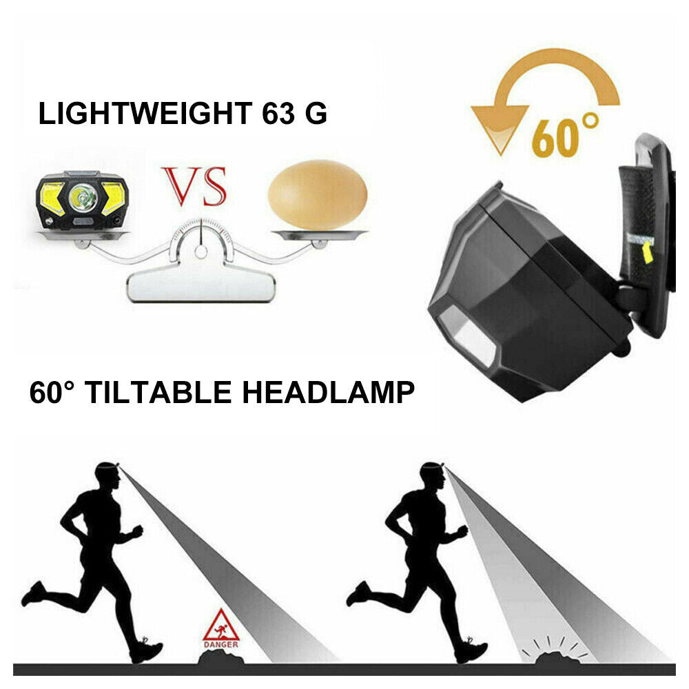 LED Head Torch Headlight Camping Fishing Headlamp USB Rechargeable Waterproof