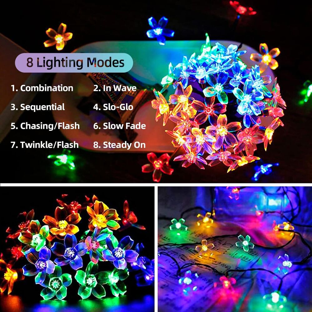 100/200 LED Solar String Lights Peach Flower Fairy Outdoor Garden Party Decor