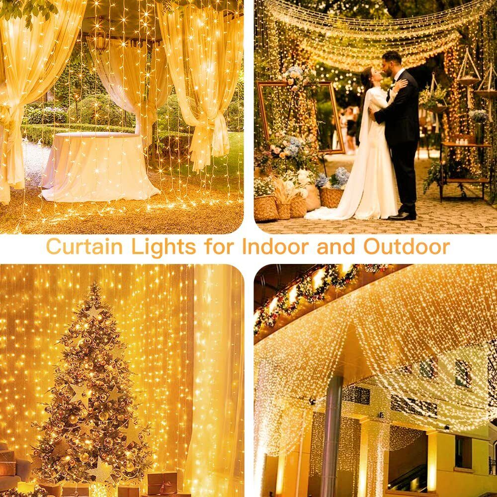 300 LED Window Curtain String Light Christmas Party Outdoor Indoor Decorations