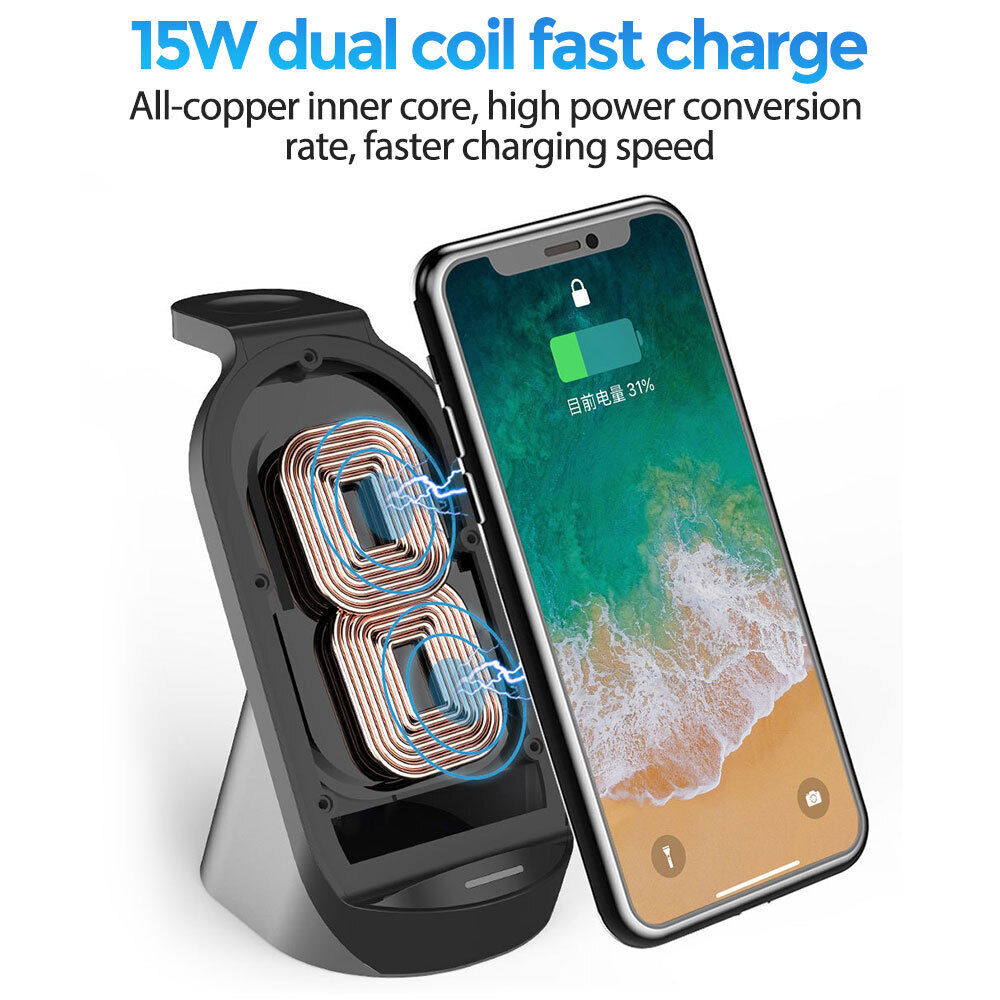 3-in-1 Wireless Charger Fast Charge Dock Stand Station for Apple iPhone iWatch