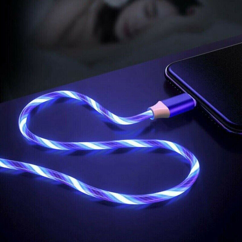 LED flowing Light Up Cable USB Sync For iPhone Charger Data Charging Cord