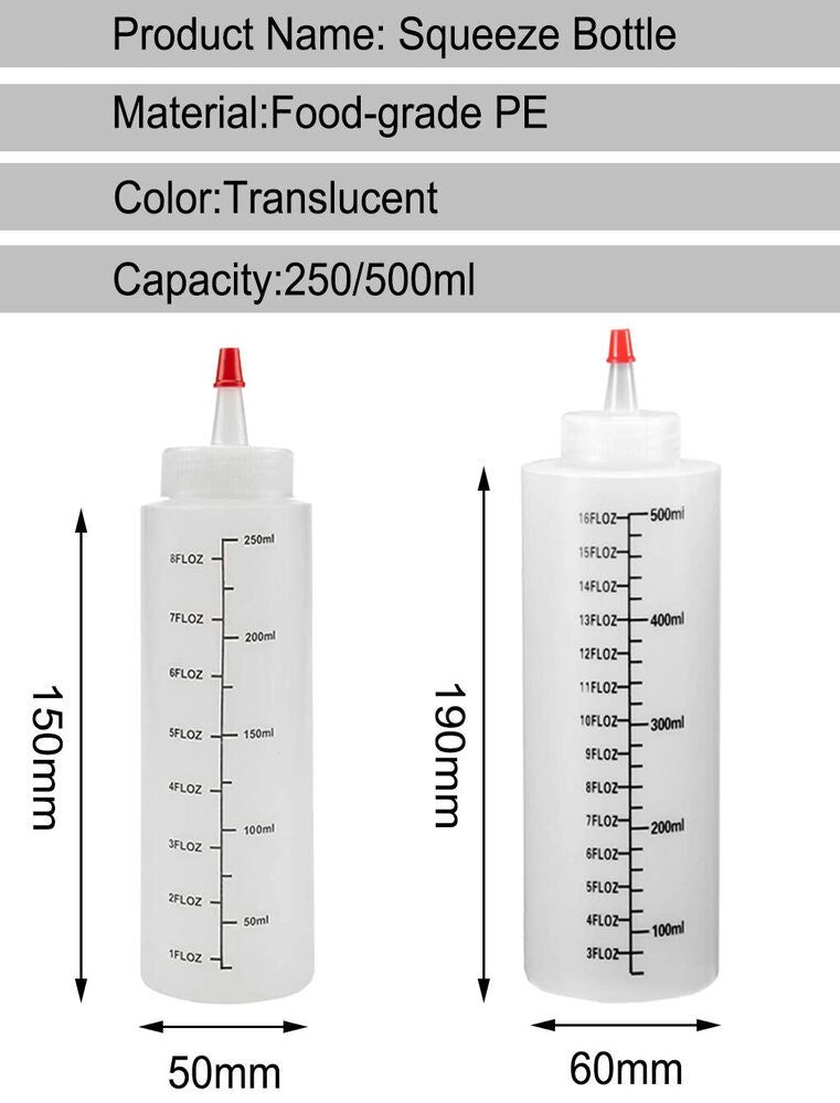 2X 500ml Sauce Bottles Squeeze Bottle Plastic Condiment Dispenser Ketchup Oil