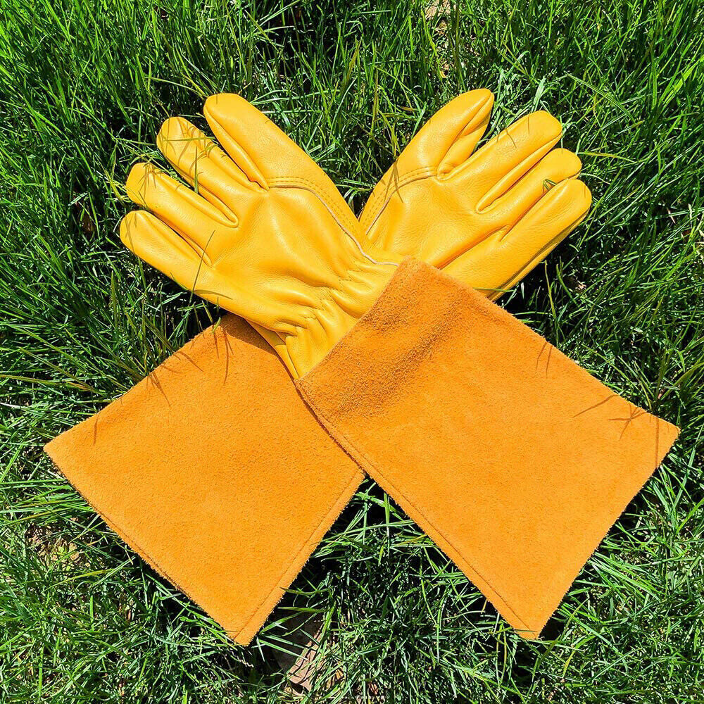 New Long Tube Gardening Gloves Leather Breathable Gauntlet Pruning Garden Gloves