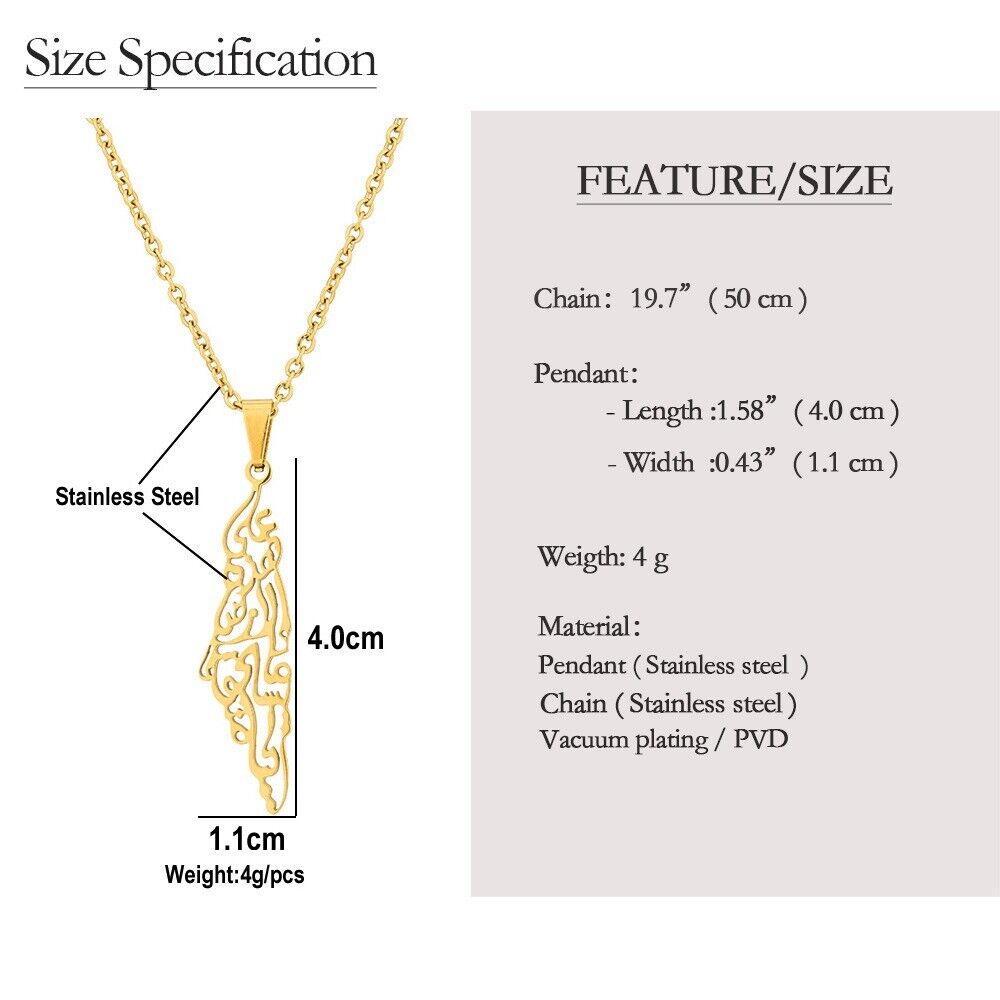 Gold Color Chain Palestine Map Necklace Lightweight Necklaces Jewelry Men