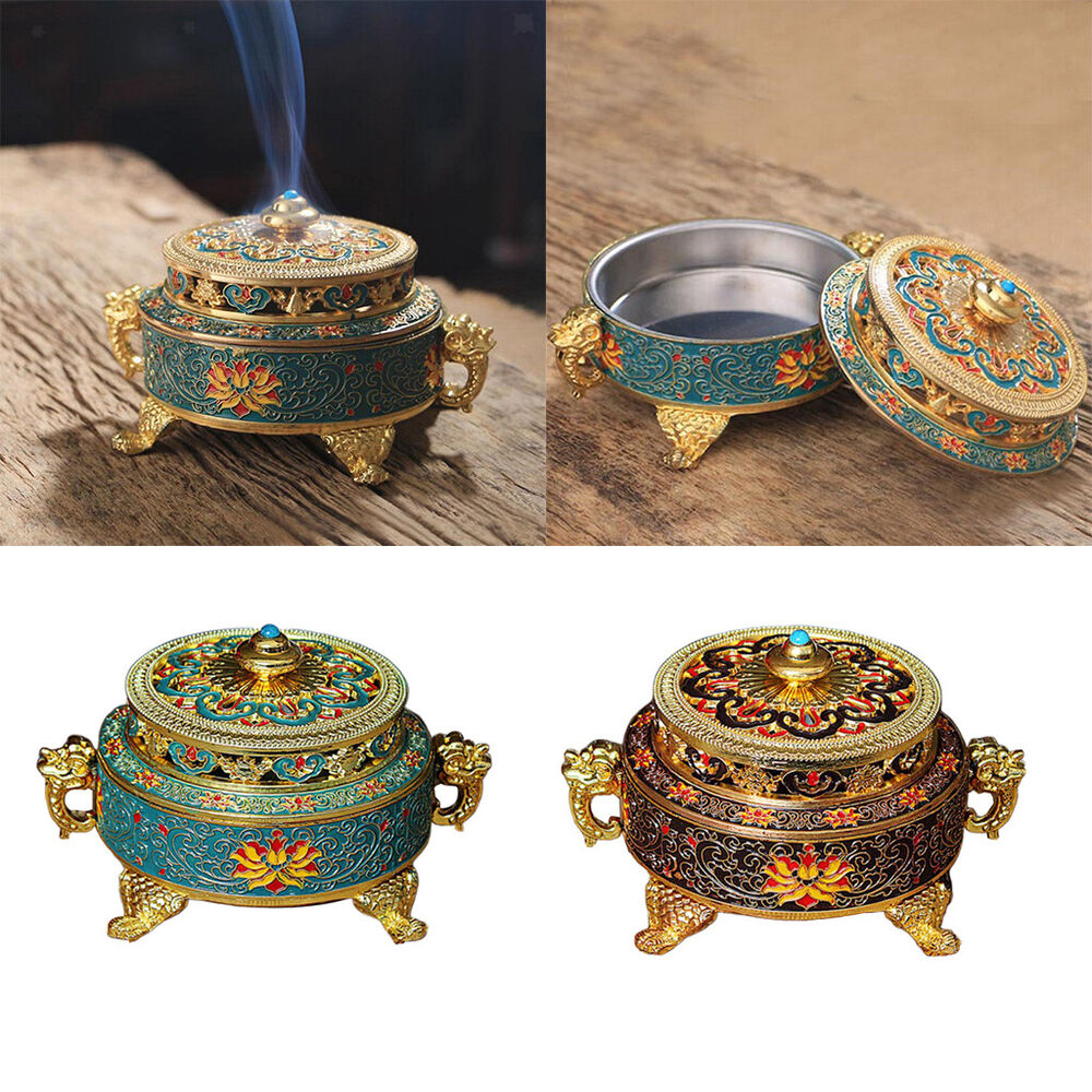 Tibetan Bronze Incense Burner Holder Art Censer Home Decor Ornaments-Blue