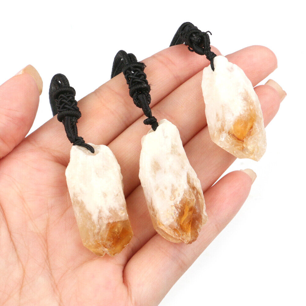 Natural Citrine Crystal Pendant Necklace Gem Stone Quartz Reiki Healing