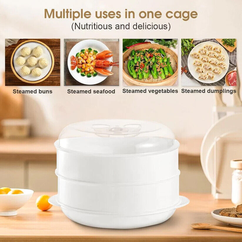 Microwave Steamer 2 TIER Double layer Cooking Meals Vegetables Kitchen Appliance