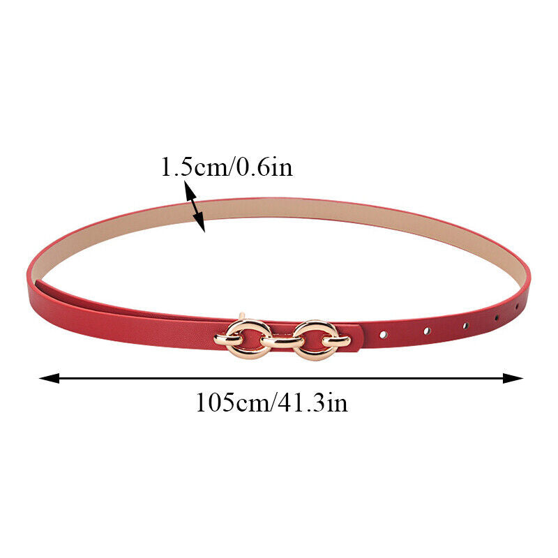 Leather Slim Jeans Belt Women Waist Belt Metal Buckle Skinny Narrow Waistband