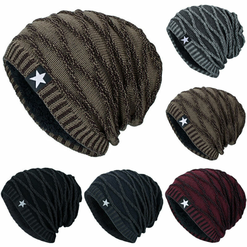 Winter Knitted Hat Men Women Warm Thick Beanie Fleece Ski Cap Outdoor Thermal