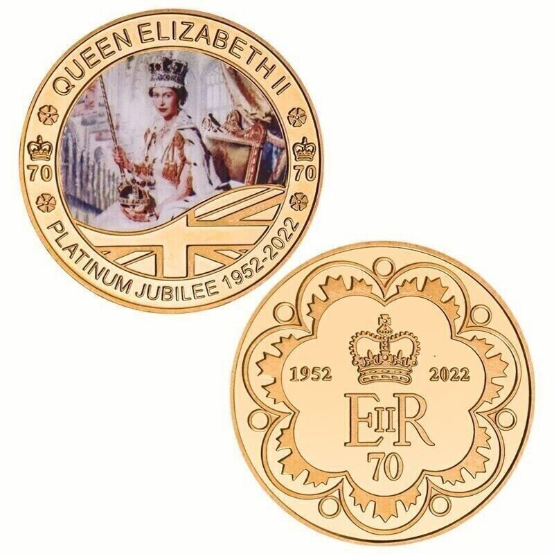 Queen Elizabeth II Platinum Jubilee Gold Plated Commemorative Coins / Medals Set