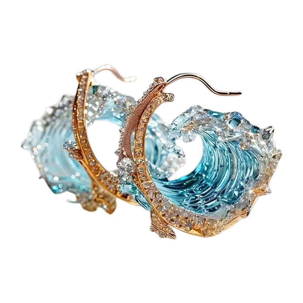 Ocean'S Oath Jewelry Set,Boho Blue Ocean Wave NecklaceEarrings Set 2024