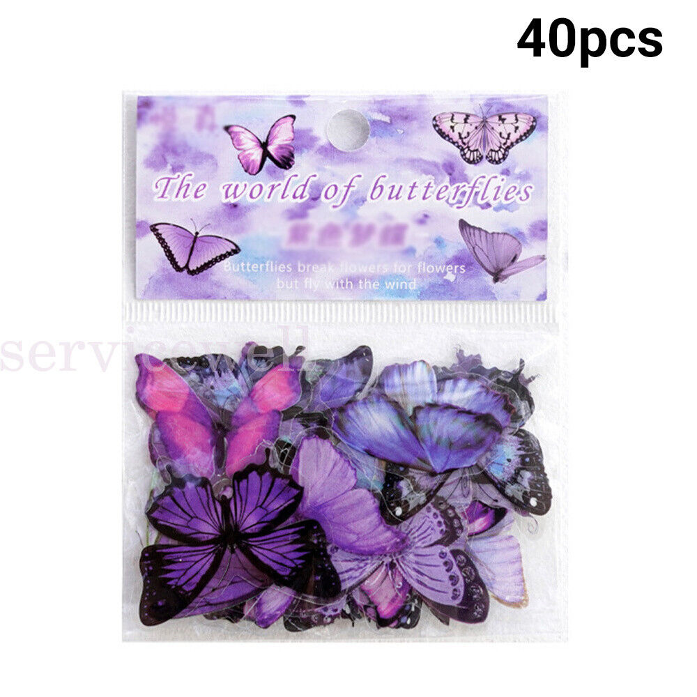 40Pcs 20 Style Butterfly Sticker With Adhesive Planner Album Journal Stationery