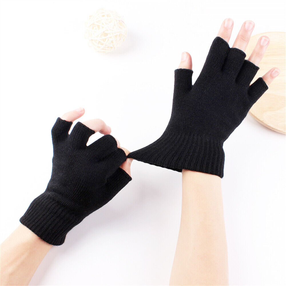 Winter Fingerless Gloves Open Finger Black Soft Warm Knitted Glove Unisex Mitten