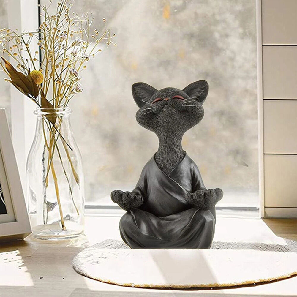 Whimsical Buddha Cat Figurine Meditation Yoga Collectible Home Decor Lover Gift