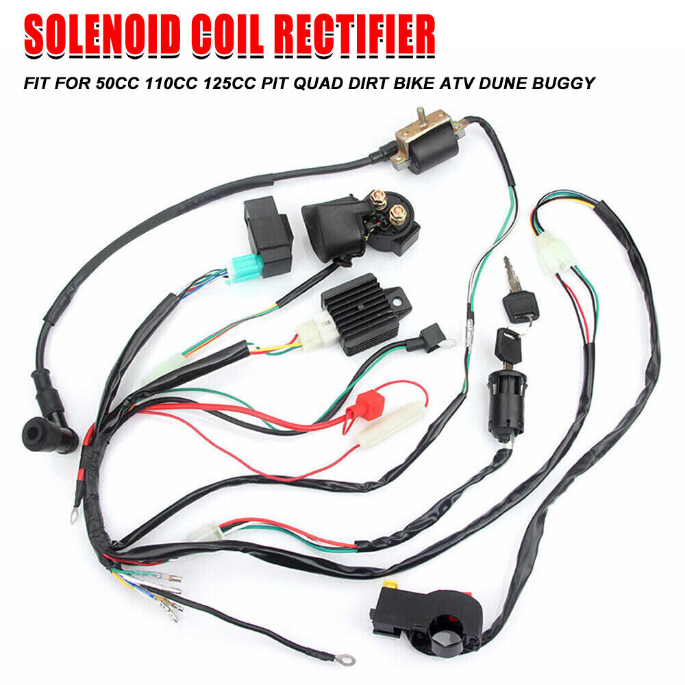 Wiring Harness Loom Solenoid Coil Fits For 50cc 110cc 125cc PIT Quad Dirt Bike