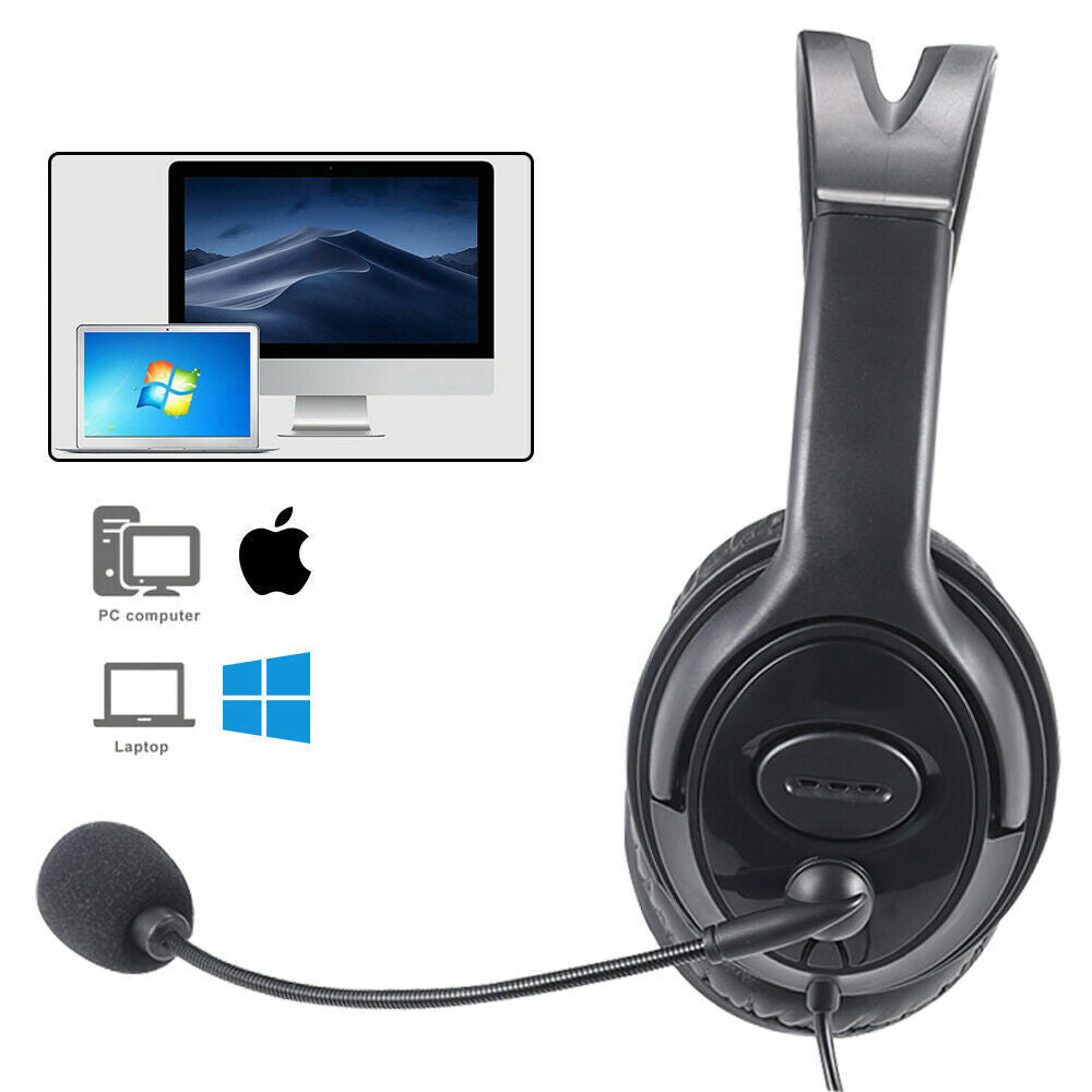 USB Wired Headphone Headset Noise Cancelling With Mic For Computer PC Laptop