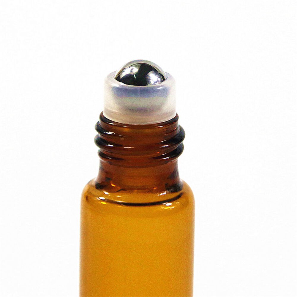 5x10ml Roll on Glass Essential Oil Perfume Roller Ball Amber Bottle with Cap