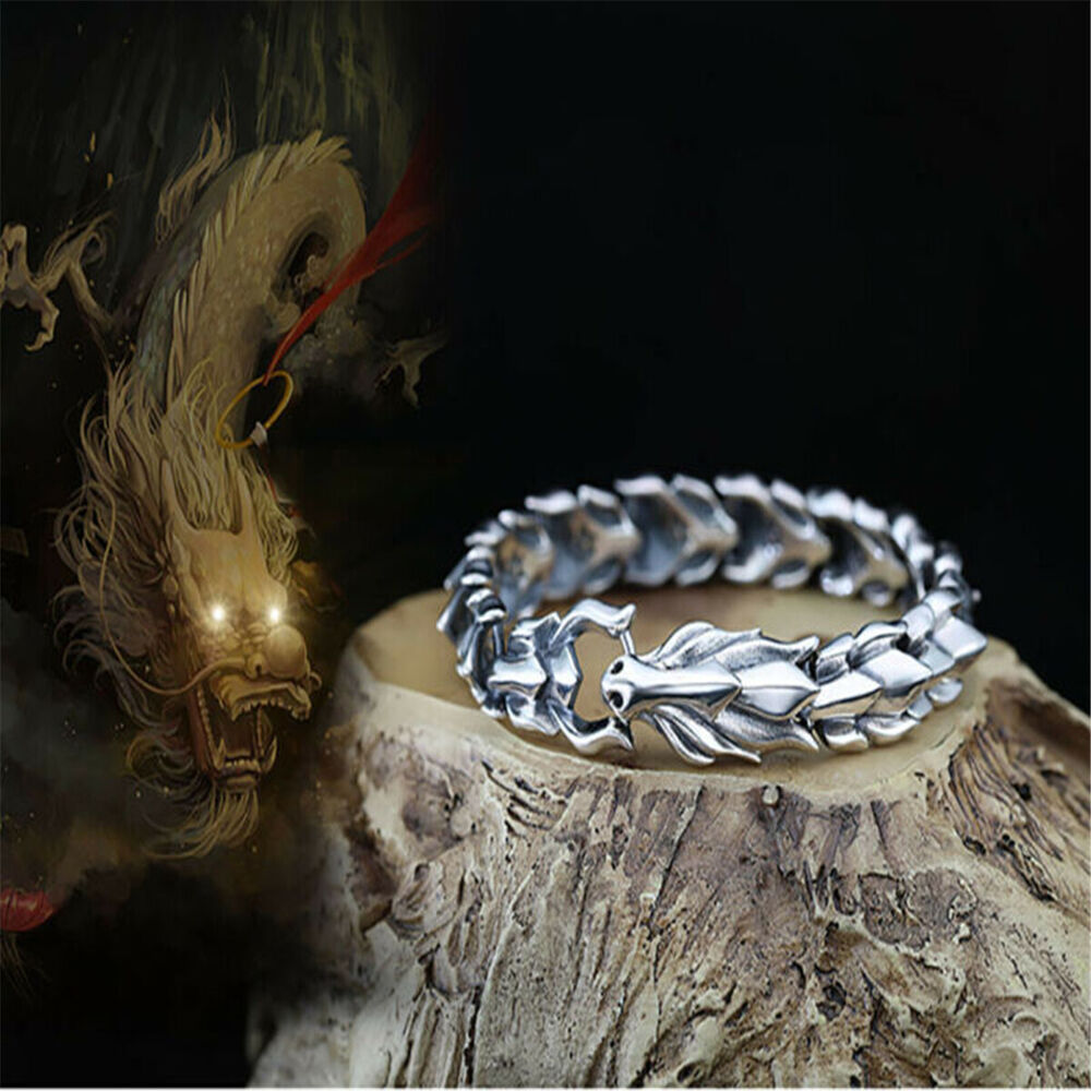 Viking Dragon Scale Link Chain Bracelet Men's Stainless Steel Ouroboros Bangle