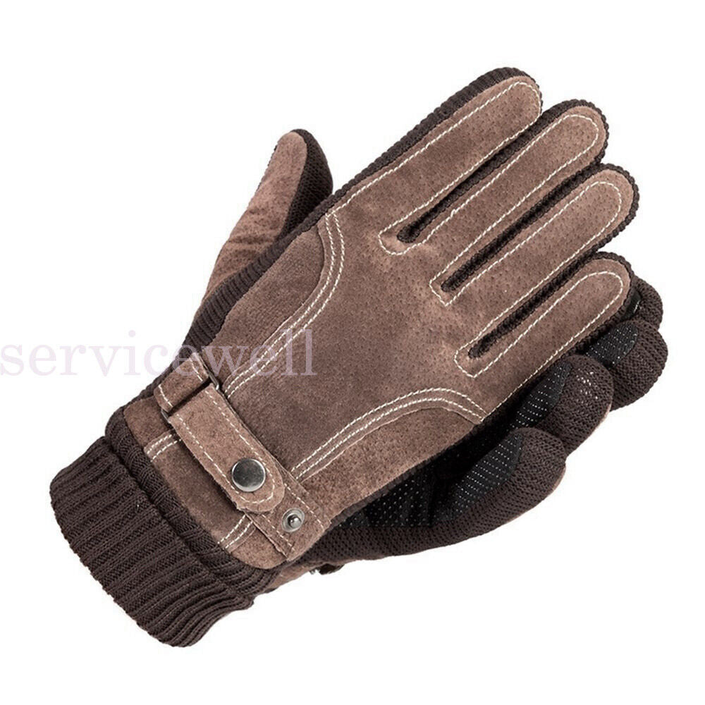 Men Winter Gloves Thermal Leather Touch Screen Warm Windproof Soft Outdoor