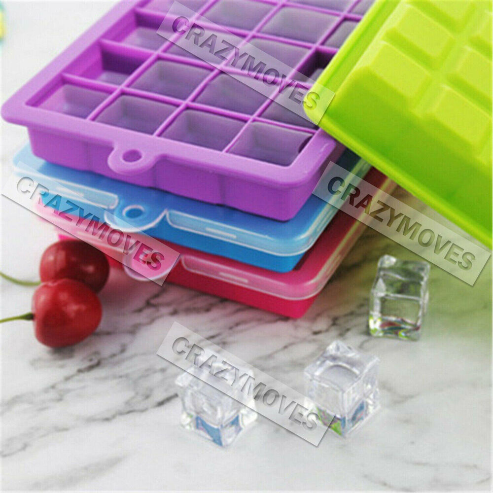 3PCS Silicone 24 Grids Ice Cube Tray With Lid Mold Maker Tool Square Mould