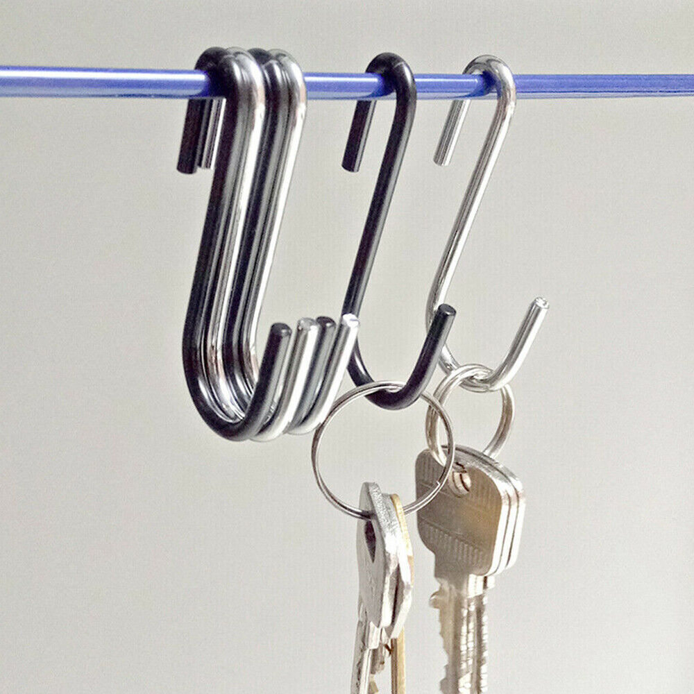 4x S-shaped Stainless Steel Hanging Hooks Kitchen Bathroom Hangers Holder