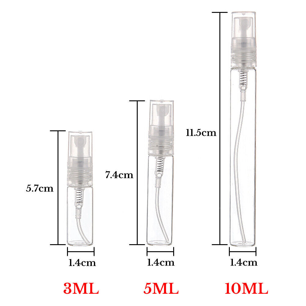 3/5/10ml Perfume Atomizer Empty Flat Glass Spray Bottle Refillable Container 10X