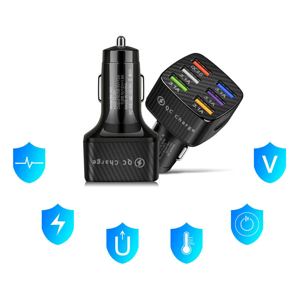 6-Port Accessories USB Car Phone Charger Adapter QC3.0 LED Display Fast Charging