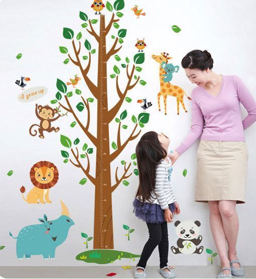 2pcs Wall Stickers Removable Rhinoceros Lion Height Kids Nursery Decal Growth Chart