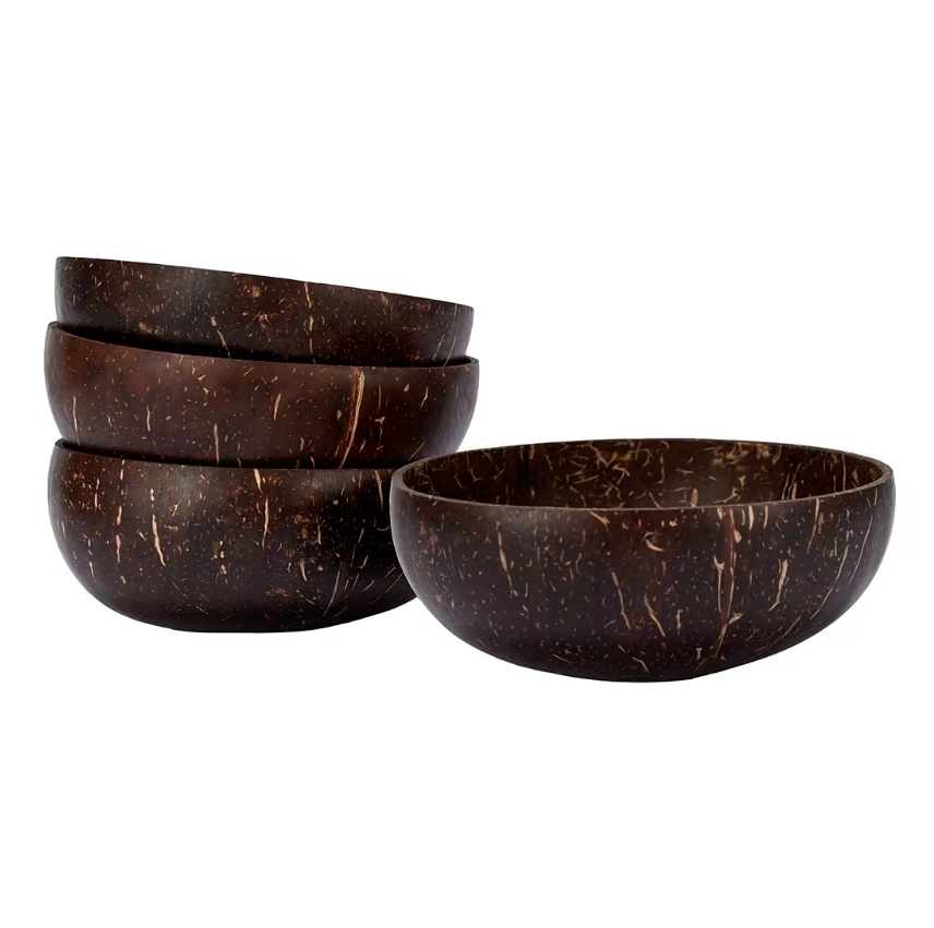 4 Piece Set Coconut Bowls Polished with Coconut Oil - Brown breakfast