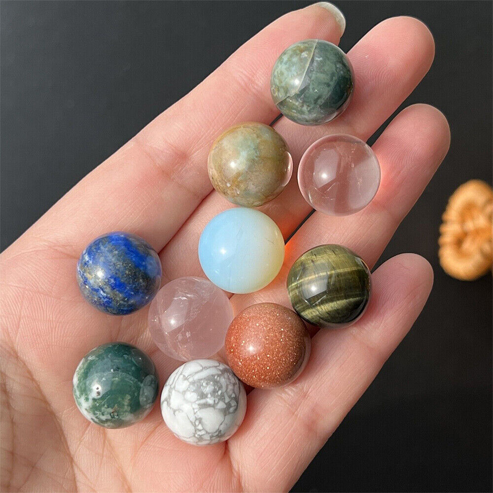 10pcs Natural Mixed Sphere Quartz Crystal Carved Gem Ball Reiki Healing 15mm