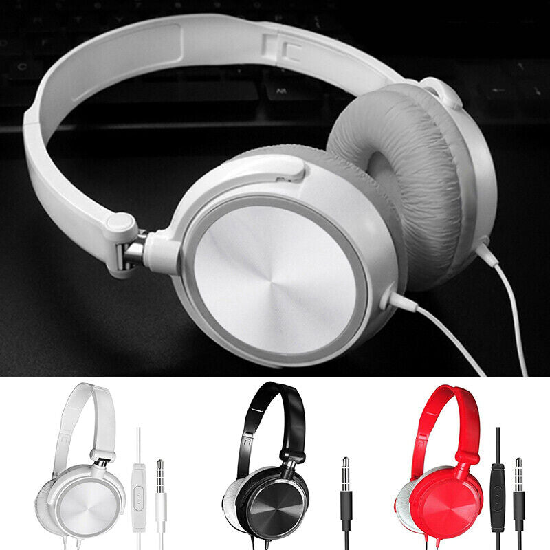 Wired Headphones Bass HiFi Over Ear Headset Earphone Stereo Noise Cancelling