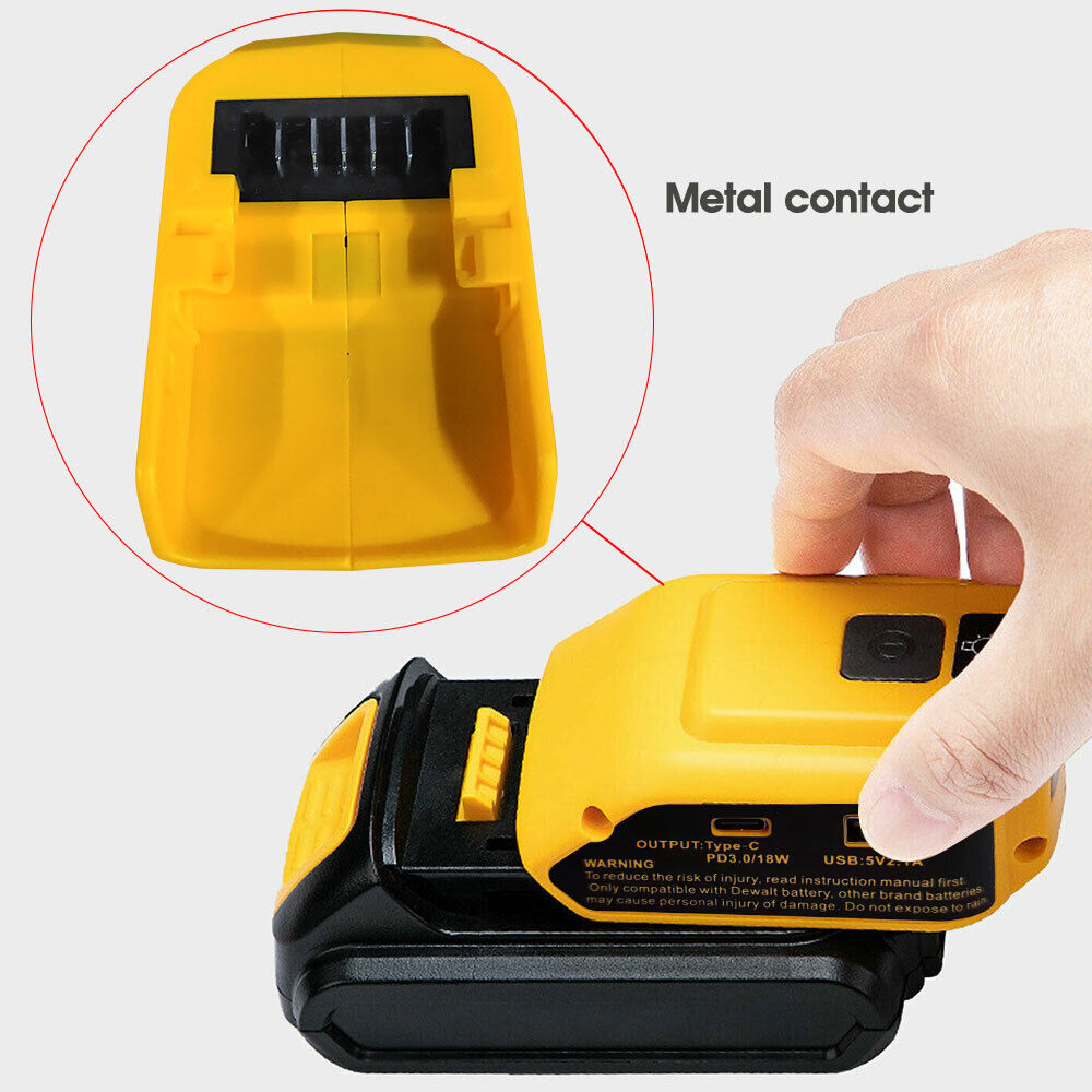 USB TypeCAdapter for DEWALT 14.4V to 20V MAX XR Lithium Battery LED Work Light