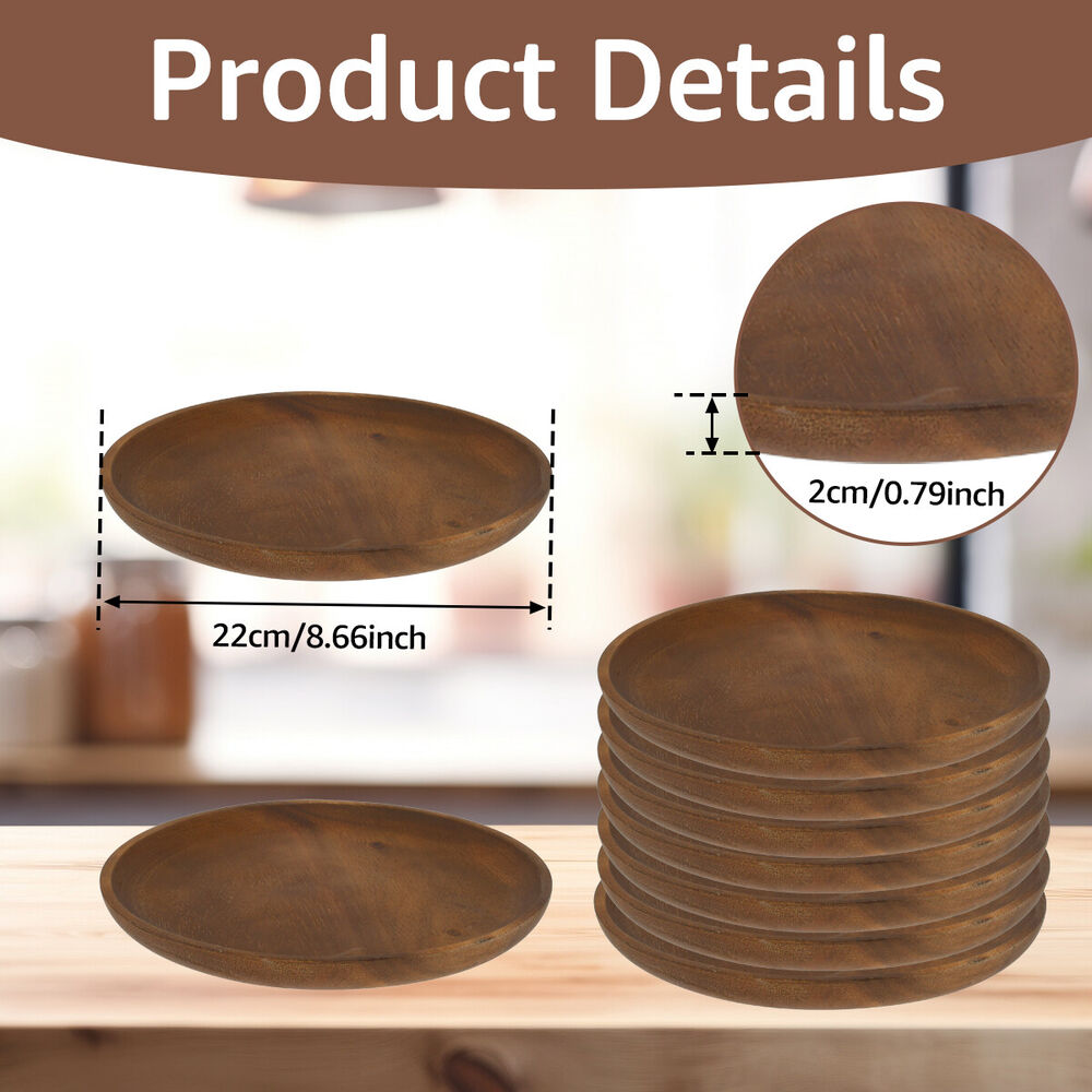 Round Wood Plates 10inch/8inch Acacia Wood Dinner Plates Lightweight Wayzr