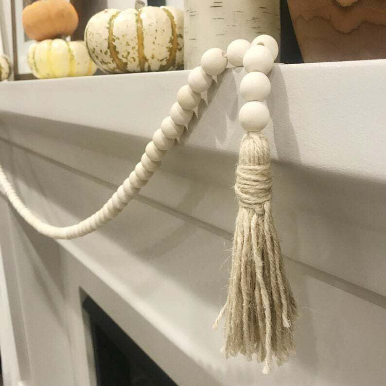 Tassel Farmhouse Beads Natural Wooden Bead Garland Kids Baby Nursery Room Decor