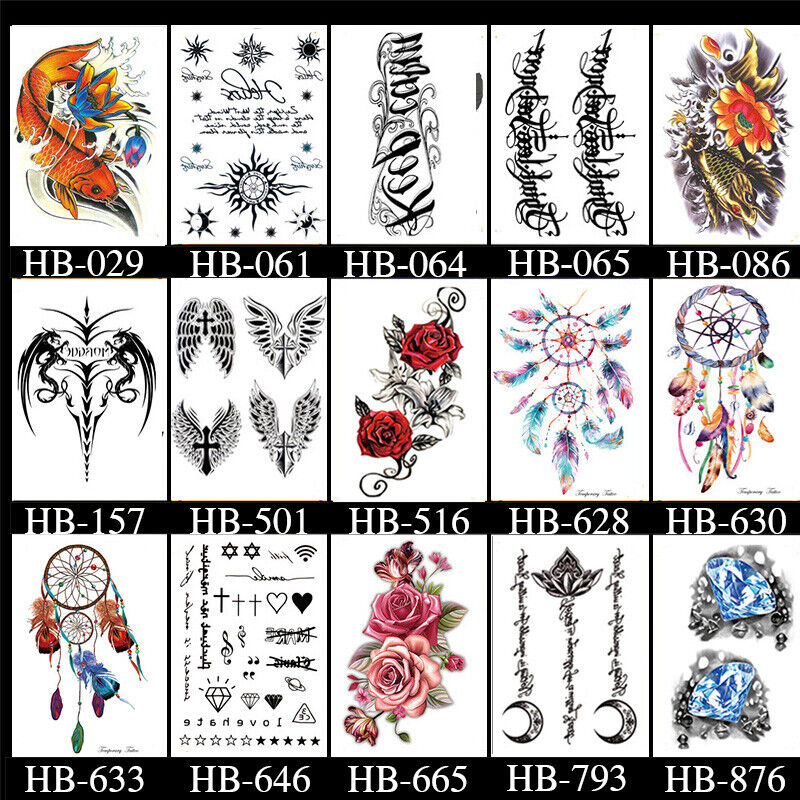 2Pcs Temporary Tattoo Sticker Waterproof Large Fake Tattoos Removable Body Art B