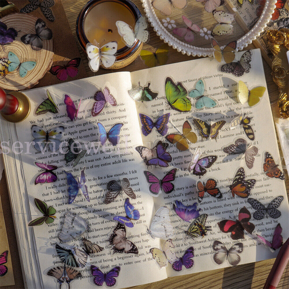 40Pcs 20 Style Butterfly Sticker With Adhesive Planner Album Journal Stationery