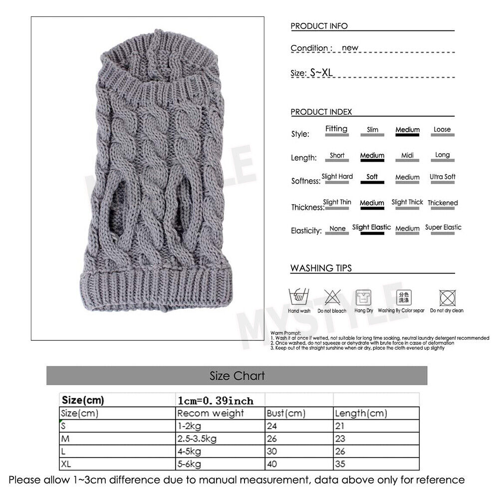 Winter Knitted Puppy Dog Jumper Warm Sweater Pet Clothes Small Dogs Coat Thermal