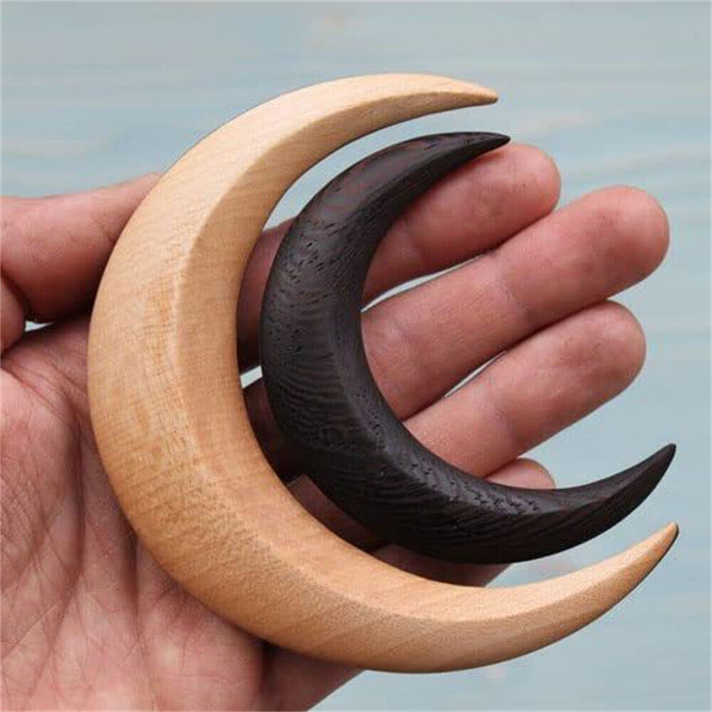 Vintage Crescent Moon-Shape Hair Stick Hand Carved Wooden Hairpin for Girl Women