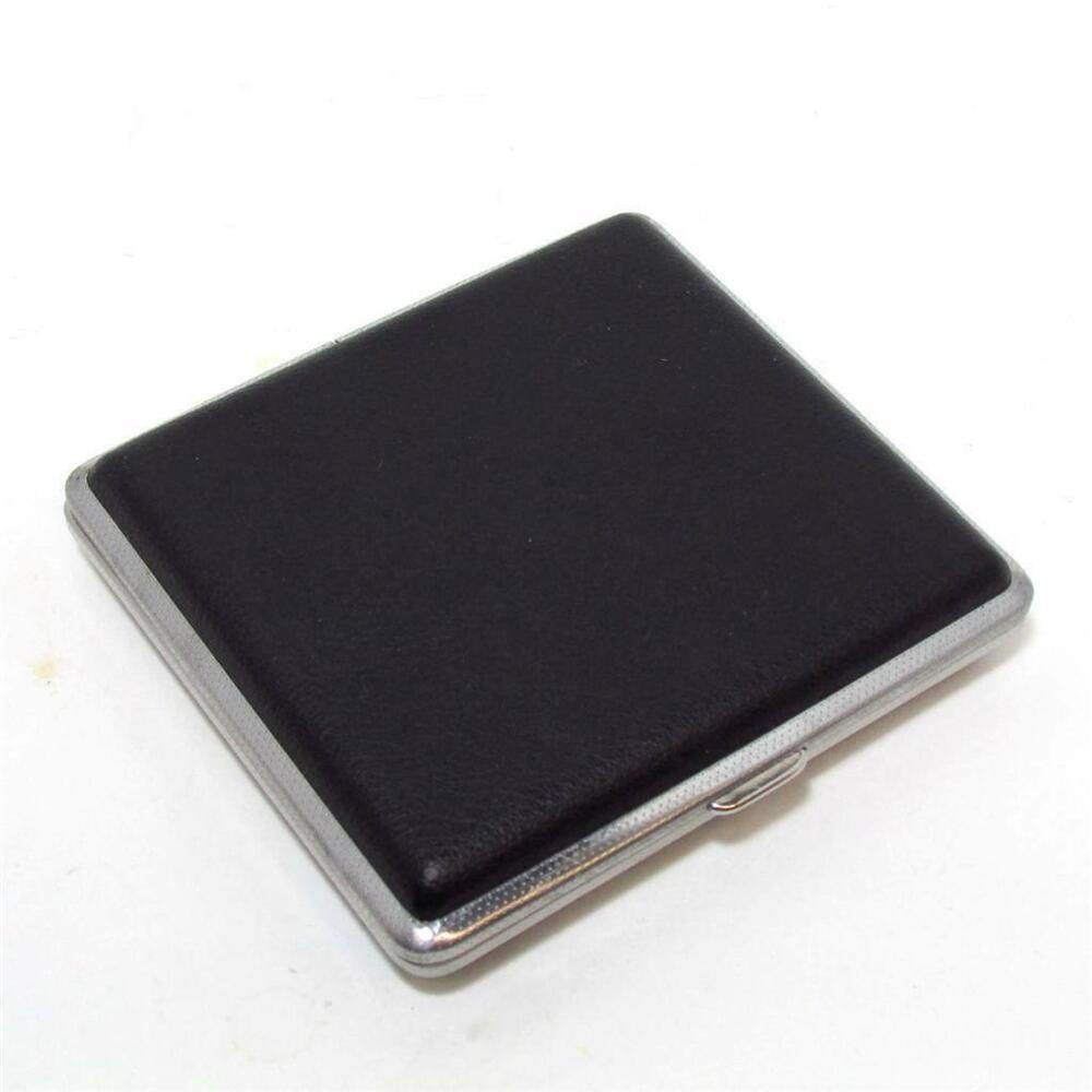 Holder Metal Tobacco Pocket 20 Cigarette Storage Smoke Leather Black Case Box